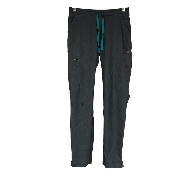 Figs Other - FIGS Graphite Gray Cargo Scrub Pants Slim Fit Jogger Teal Drawstring Mens Small